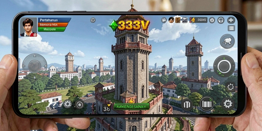 Tangkapan layar menunjukkan menara dan musuh dalam gameplay Tower Defense.