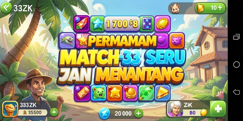 Screenshot gameplay 33ZK menunjukkan keseruan permainan Match-3.