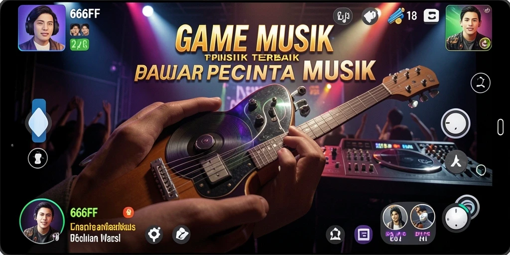 Screenshot utama 666FF menampilkan antarmuka yang dinamis dan berwarna-warni dalam permainan musik.