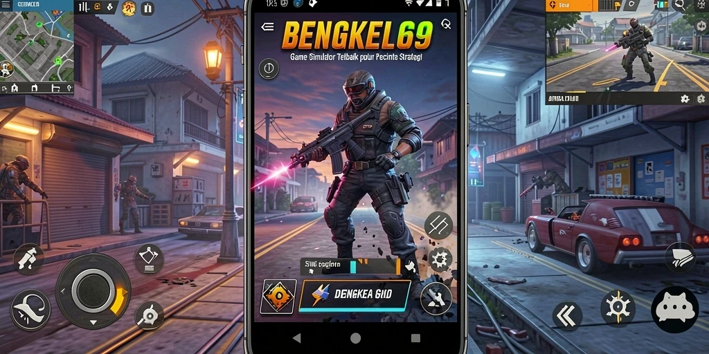Tampilan gameplay BENGKEL69 saat memperbaiki kendaraan di bengkel.