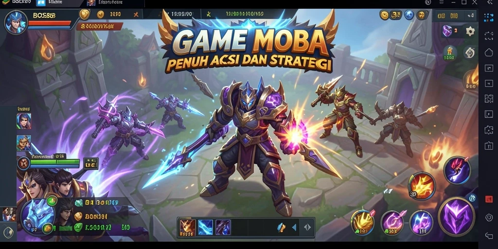 Tangkapan layar gameplay menampilkan pertempuran strategis di dalam arena MOBA.