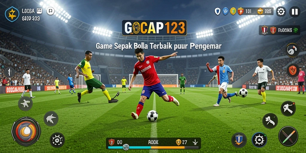Screenshot gameplay GOCAP123 menampilkan pertarungan sengit di lapangan sepak bola.