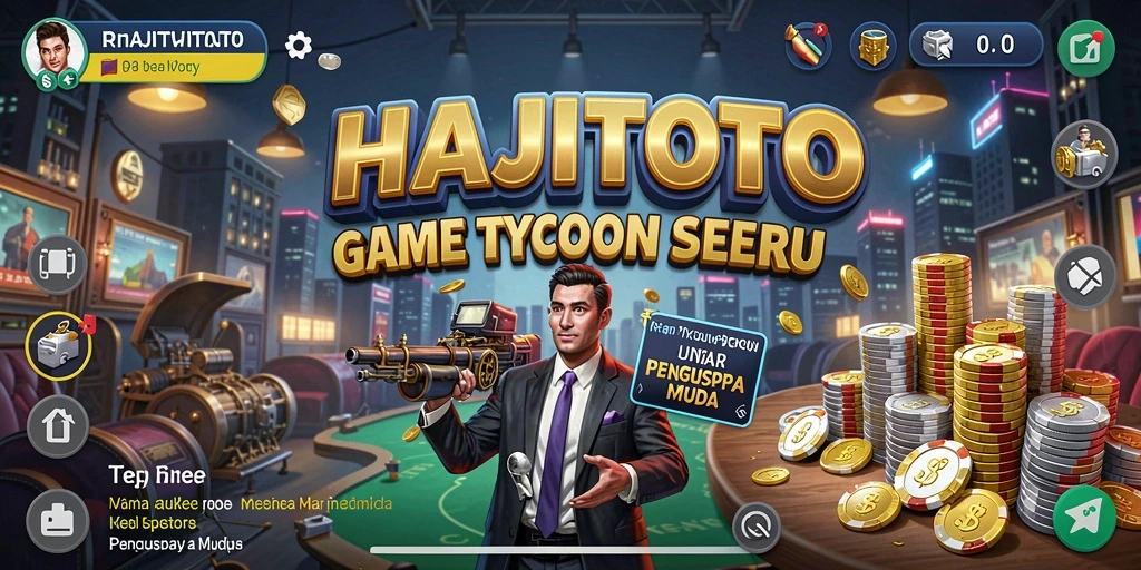 Tangkapan layar gameplay HAJITOTO yang menunjukkan manajemen bisnis yang dinamis.