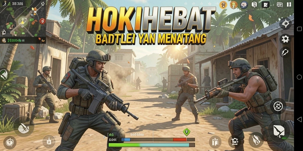 Screenshot HOKIHEBAT menampilkan pertempuran intens di arena Battle Royale.