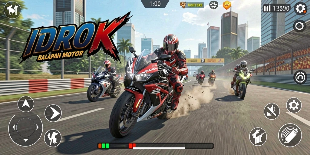Tangkapan layar IDROK menampilkan adrenalin balapan motor yang mendebarkan.