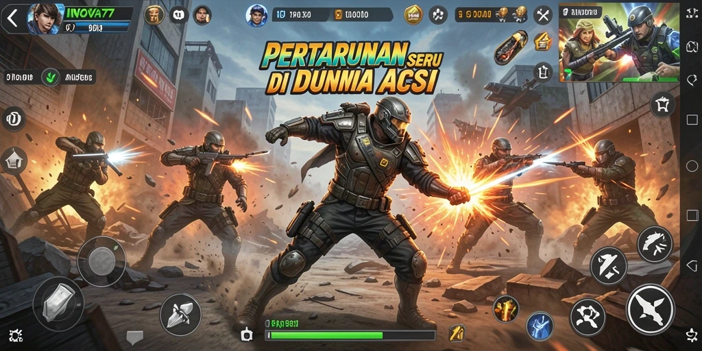 Tampilan aksi mendebarkan dari gameplay INOVA77 yang intens.
