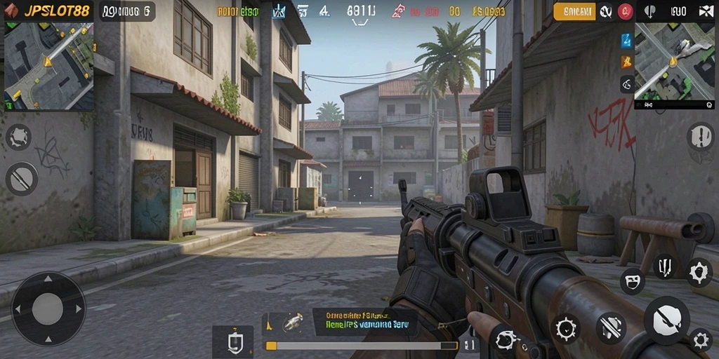 Tampilan seru aksi gameplay FPS di JPSLOT88.
