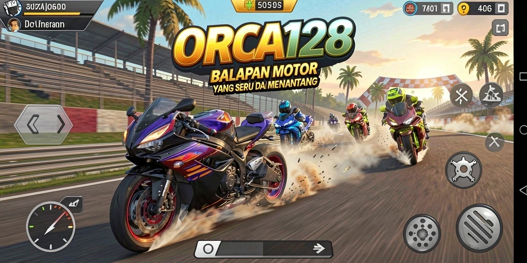 Gameplay seru ORCA128 dengan balapan motor yang mendebarkan.