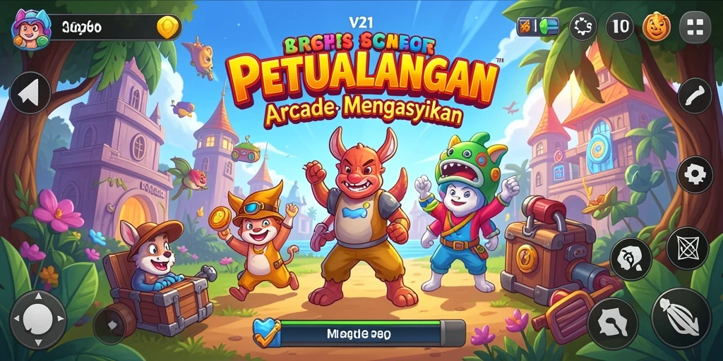 Screenshot menunjukkan karakter beraksi dalam pertandingan arcade yang seru.