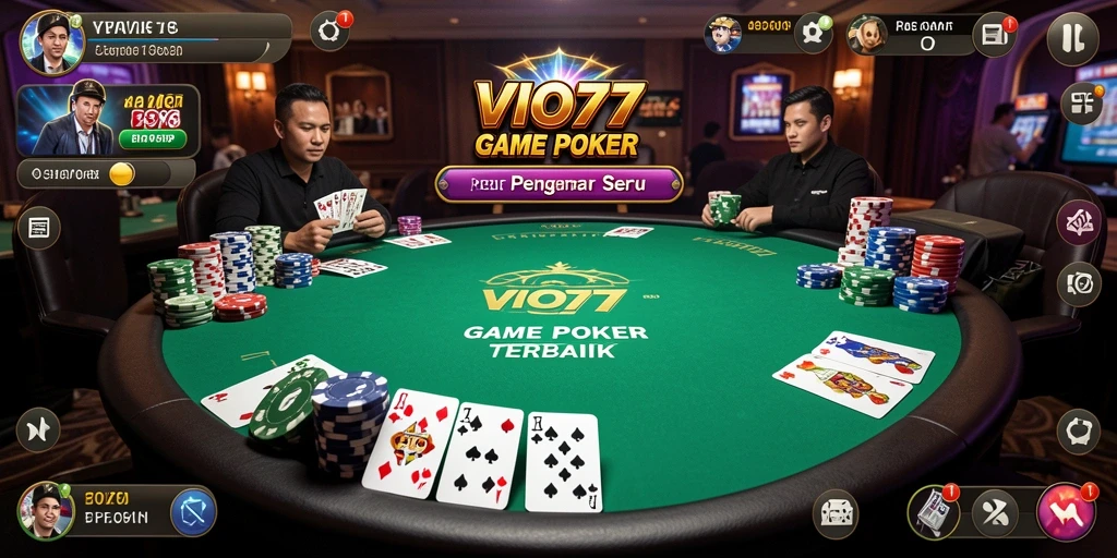 Screenshot menunjukkan gameplay poker yang mendebarkan dan interaktif.