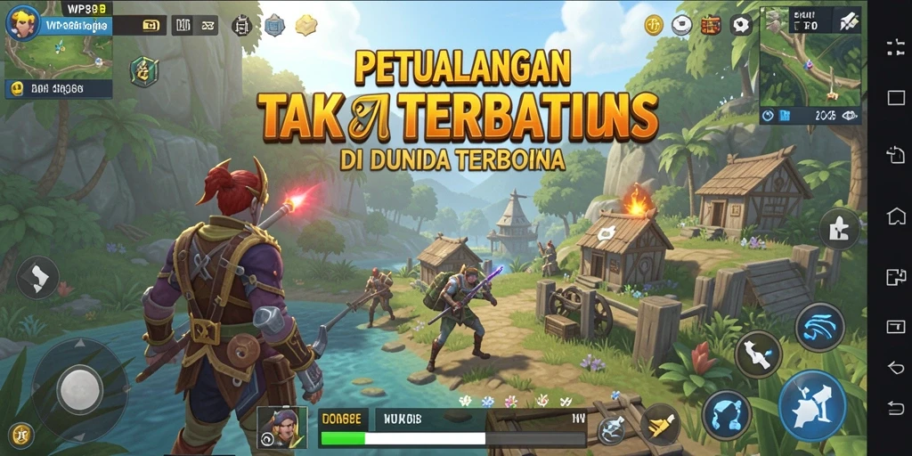 Screenshot utama WP888 menampilkan aksi eksplorasi di dunia terbuka.
